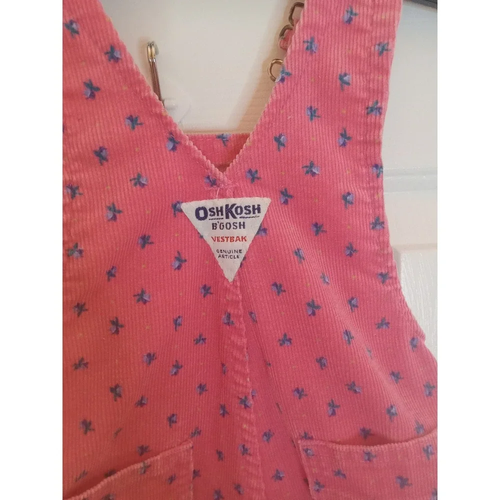 VTG 80s OshKosh B'gosh Pink Floral Print Corduroy Bib Overalls‎ 18 Months